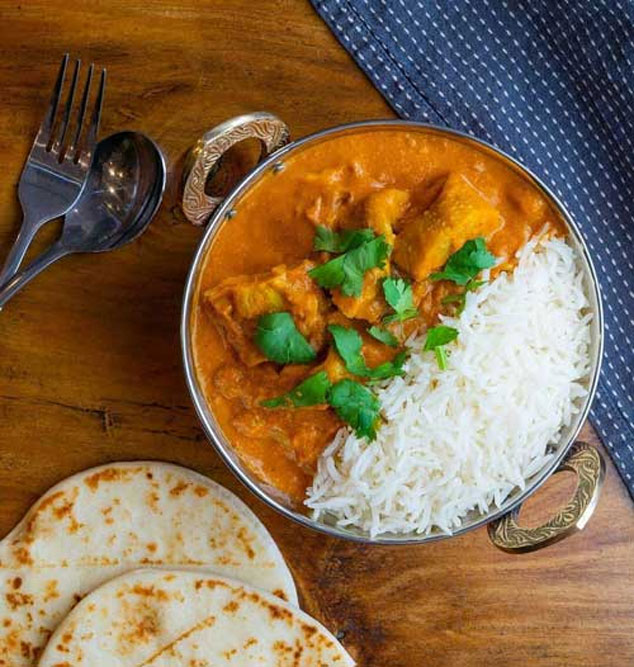 باتر چیکن هندی با ماست و برنج