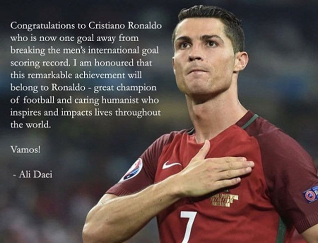 تبریک شهریار به رونالدو برای آقای گلی