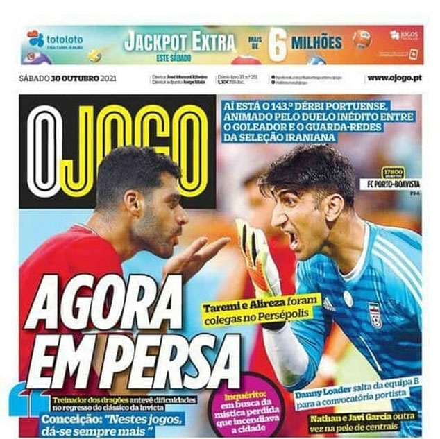جلد جذاب رسانه پرتغالی به بهانه تقابل دو ایرانی در دربی پورتو